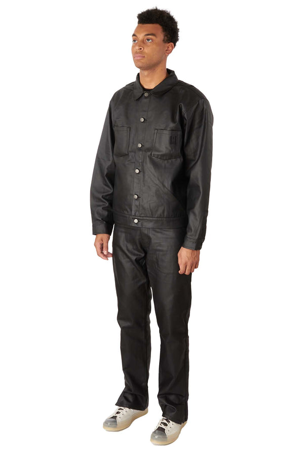 Honor The Gift Mens Waxed Denim Trucker Jacket 'Black' - ROOTED