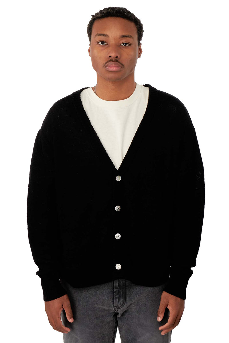 John Elliott Mens High Twist Wool Cardigan 'Black' - ROOTED