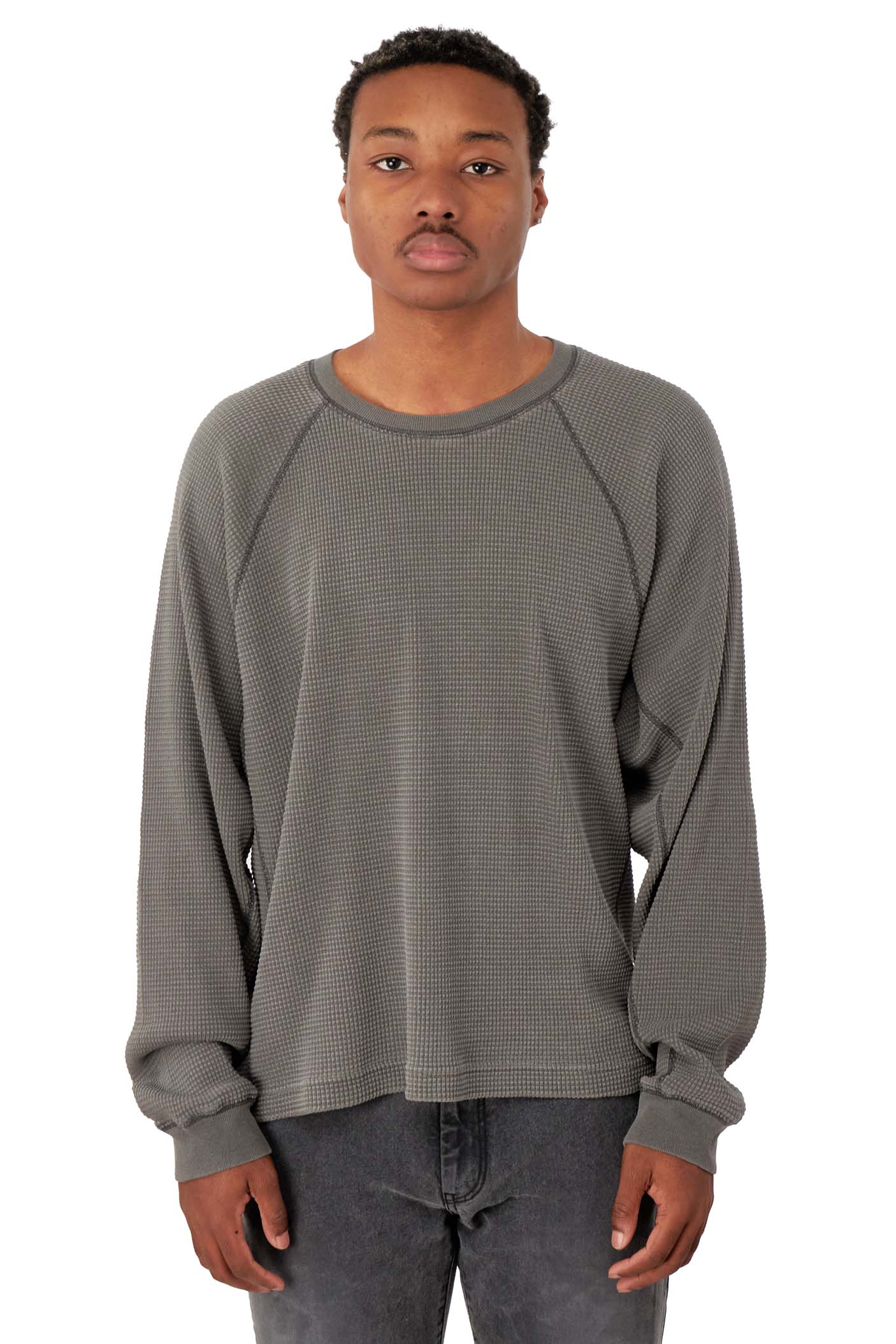 John Elliott Mens Thermal Crew 'Washed Black' - ROOTED