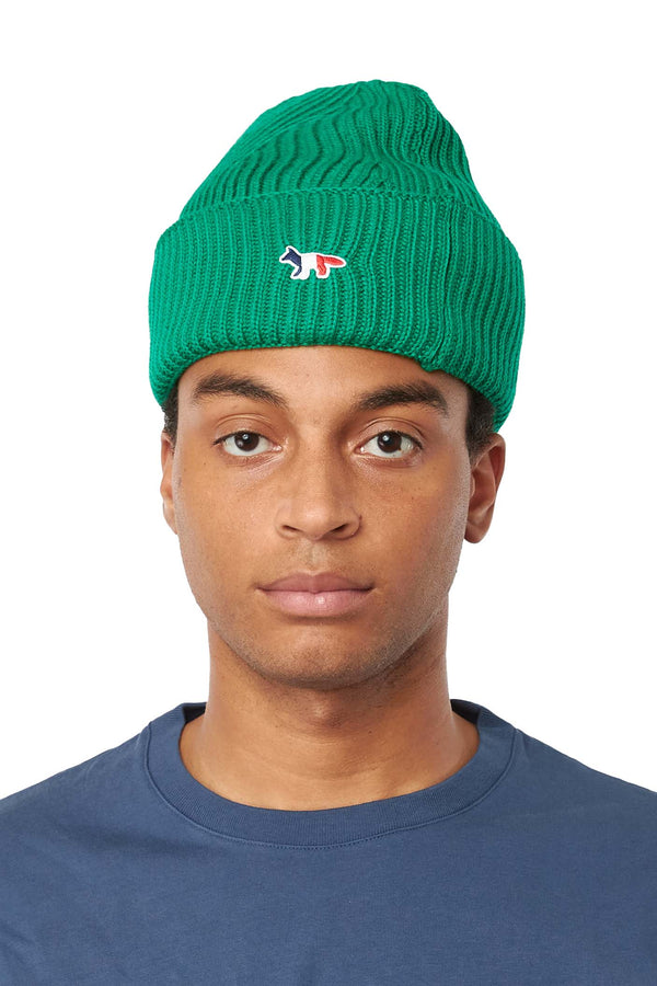 Maison Kitsune TriColor Fox Ribbed Hat 'Green' - ROOTED