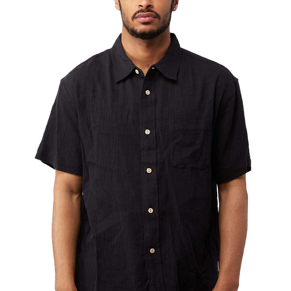 Stussy Wrinkly Cotton Gauze Shirt 'Black' | ROOTED